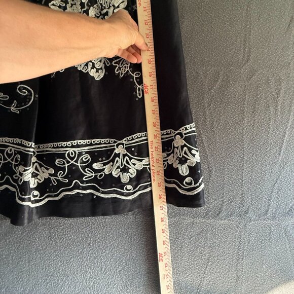 Talbots Linen Silk Floral Embroidered Sequins Pleated Skirt SZ 6 Black White - Picture 5 of 11